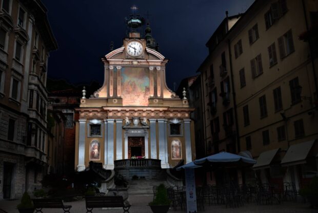 illuminazione mappata architetturale chiesa Mondovì