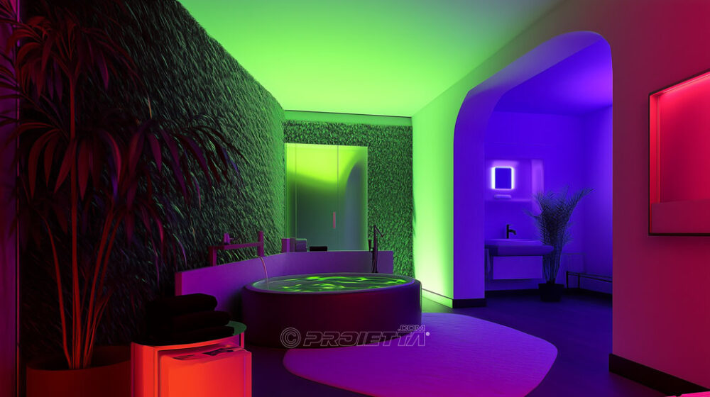 Projecteurs colorés pour projection en intérieur dans les spas et centres de bien-être.